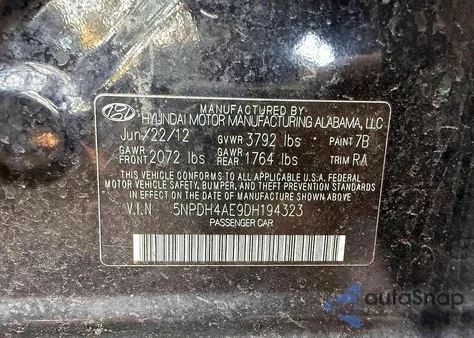 2013 Hyundai Elantra Gls z USA, uszkodzony, nr VIN 5NPDH4AE9DH194323